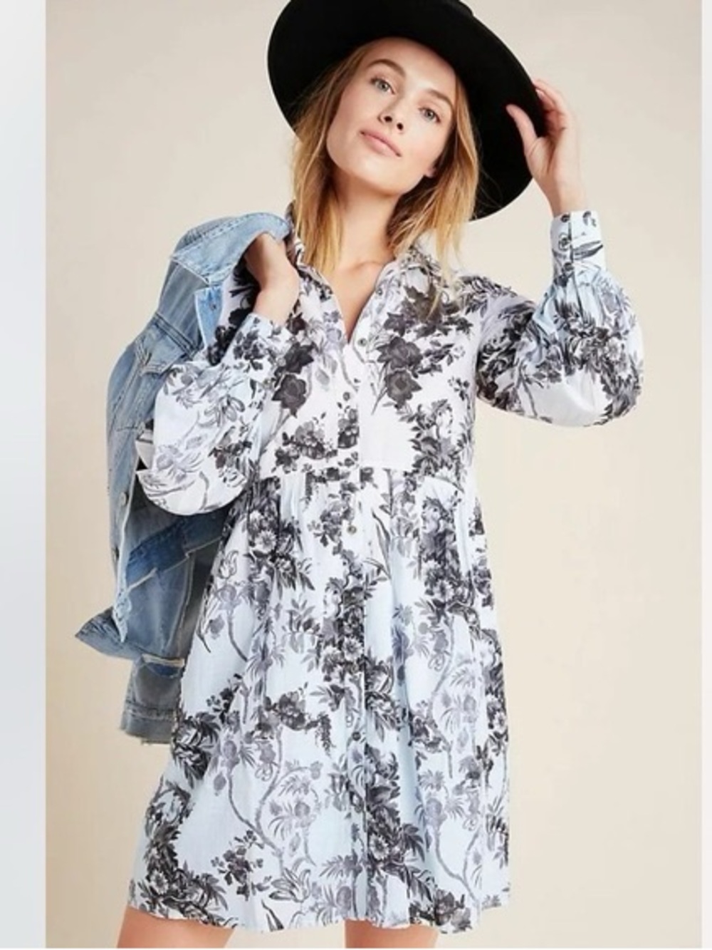 By Anthropologie Lavinia Ombré Embroidered Shirt Dress